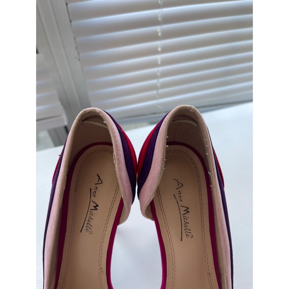 Anne Michelle Pink Purple Red Striped Pointed Toe D'Orsay Stiletto Pumps Size 8 - Picture 6 of 7